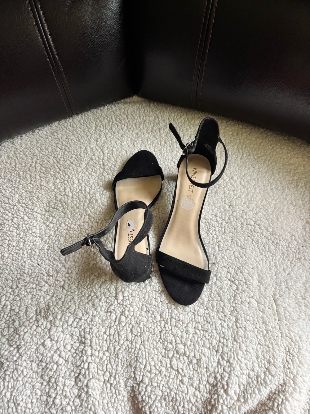 Nine West Black Single-Strap Ankle-Heel Sandals